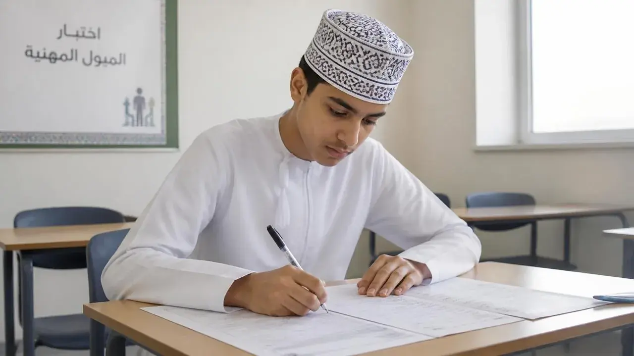 طالب يكتب إجاباته على مقياس في الصف